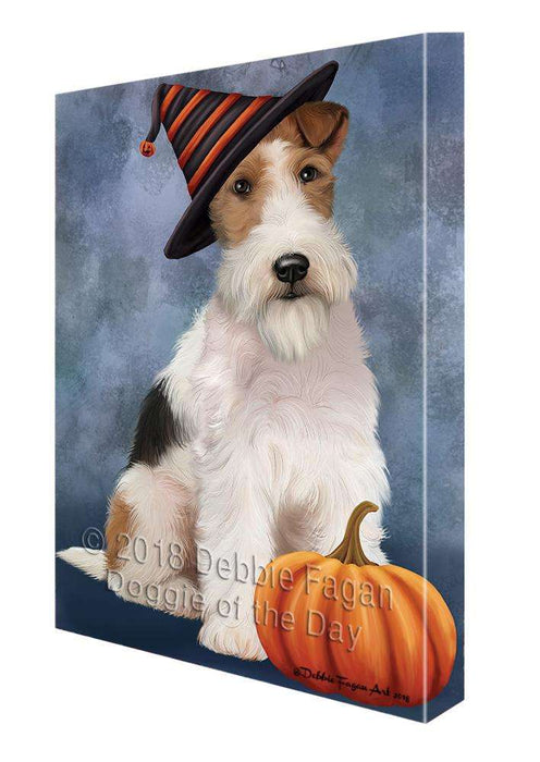 Happy Halloween Wire Fox Terrier Dog Wearing Witch Hat with Pumpkin Canvas Print Wall Art Décor CVS111770