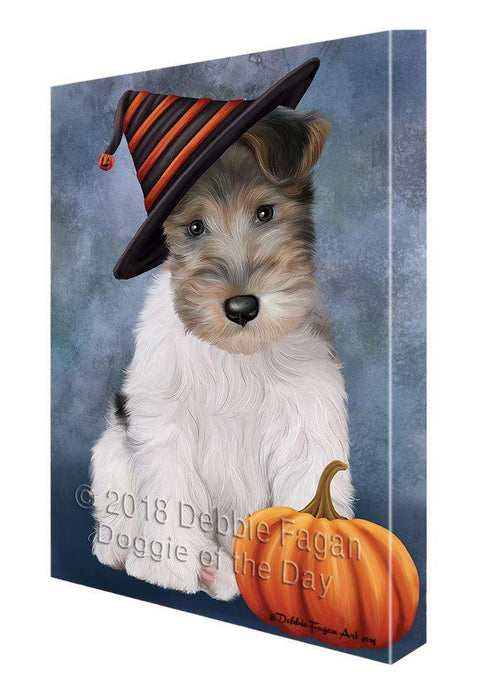 Happy Halloween Wire Fox Terrier Dog Wearing Witch Hat with Pumpkin Canvas Print Wall Art Décor CVS111779
