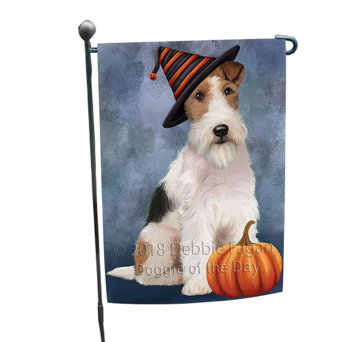 Happy Halloween Wire Fox Terrier Dog Wearing Witch Hat with Pumpkin Garden Flag GFLG54942