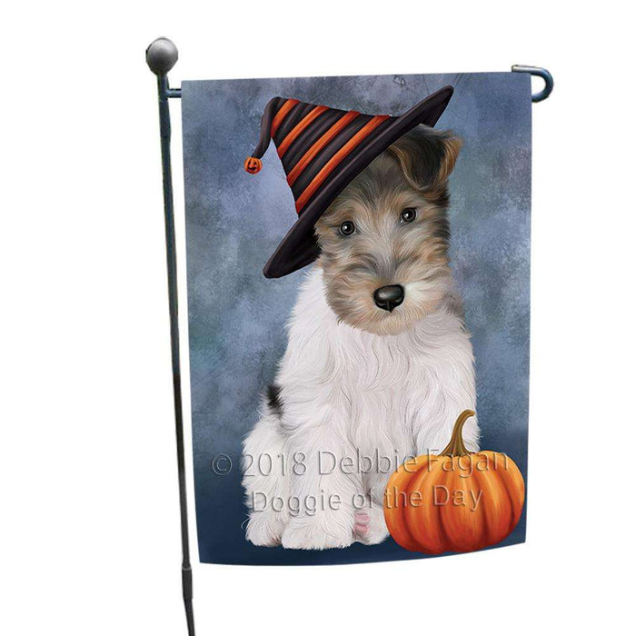 Happy Halloween Wire Fox Terrier Dog Wearing Witch Hat with Pumpkin Garden Flag GFLG54943