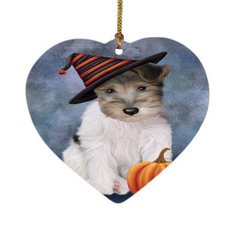 Happy Halloween Wire Fox Terrier Dog Wearing Witch Hat with Pumpkin Heart Christmas Ornament HPOR54881
