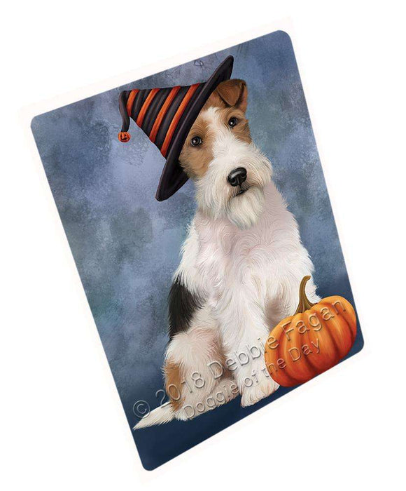Happy Halloween Wire Fox Terrier Dog Wearing Witch Hat with Pumpkin Large Refrigerator / Dishwasher Magnet RMAG90162