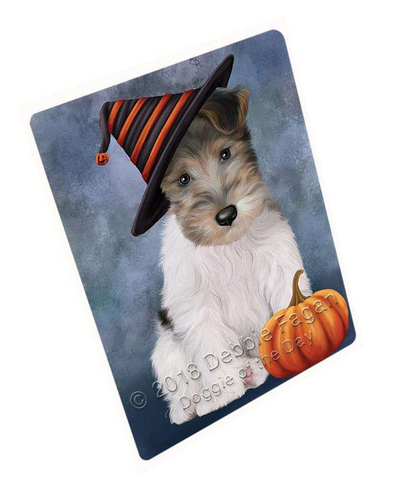 Happy Halloween Wire Fox Terrier Dog Wearing Witch Hat with Pumpkin Large Refrigerator / Dishwasher Magnet RMAG90168
