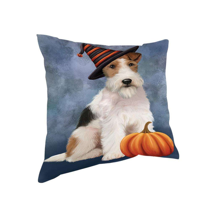 Happy Halloween Wire Fox Terrier Dog Wearing Witch Hat with Pumpkin Pillow PIL76144