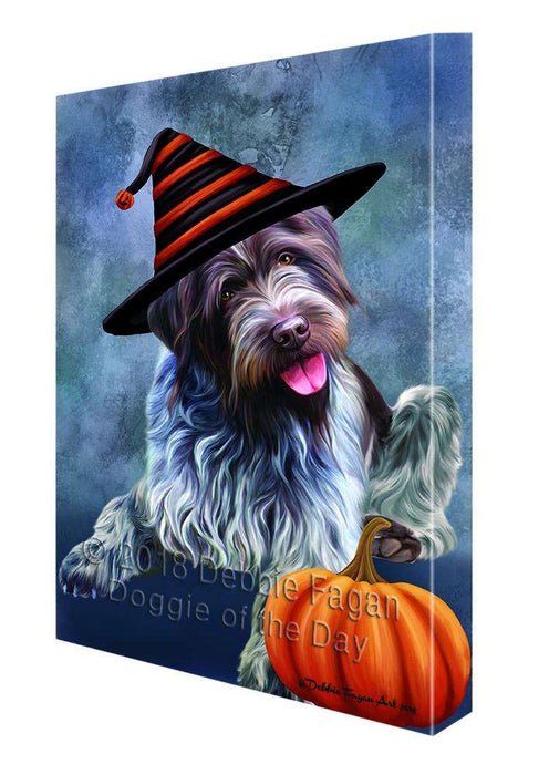 Happy Halloween Wirehaired Pointing Griffon Dog Wearing Witch Hat with Pumpkin Canvas Print Wall Art Décor CVS112364