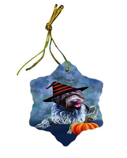 Happy Halloween Wirehaired Pointing Griffon Dog Wearing Witch Hat with Pumpkin Ceramic Doily Ornament DPOR54946