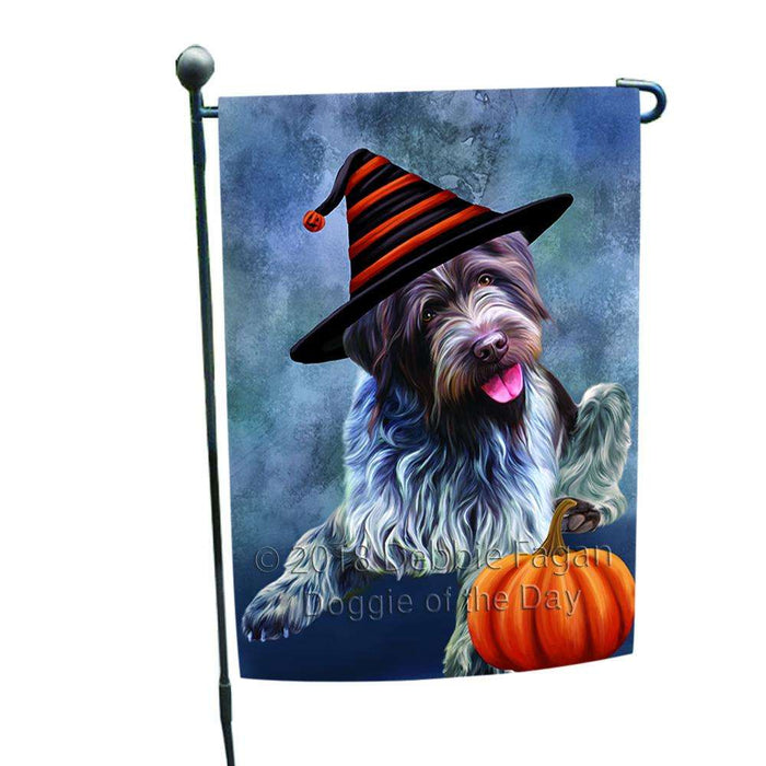 Happy Halloween Wirehaired Pointing Griffon Dog Wearing Witch Hat with Pumpkin Garden Flag GFLG55008