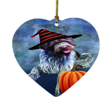 Happy Halloween Wirehaired Pointing Griffon Dog Wearing Witch Hat with Pumpkin Heart Christmas Ornament HPOR54946