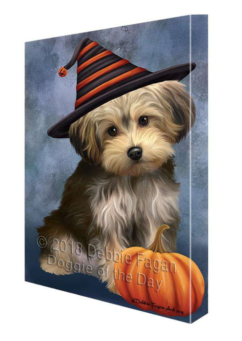 Happy Halloween Yorkipoo Dog Wearing Witch Hat with Pumpkin Canvas Print Wall Art Décor CVS111788