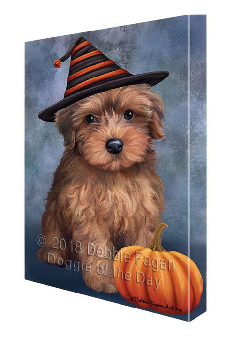 Happy Halloween Yorkipoo Dog Wearing Witch Hat with Pumpkin Canvas Print Wall Art Décor CVS111797