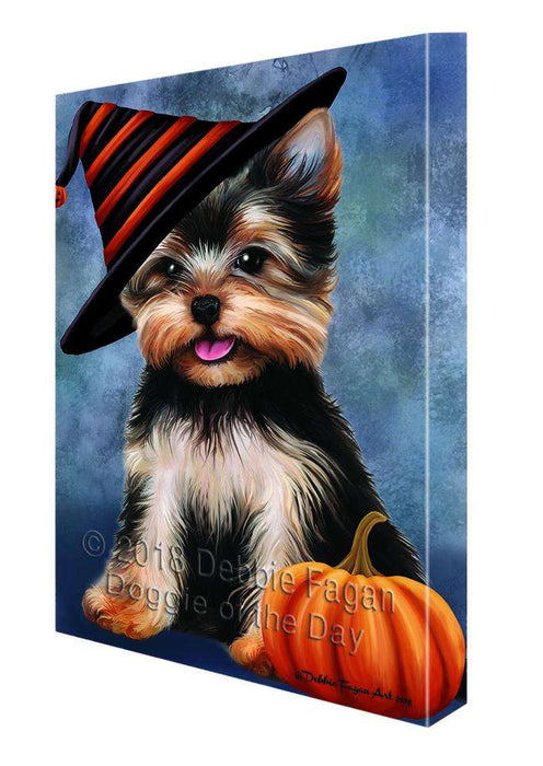 Happy Halloween Yorkshire Terrier Dog Wearing Witch Hat with Pumpkin Canvas Print Wall Art Décor CVS112373
