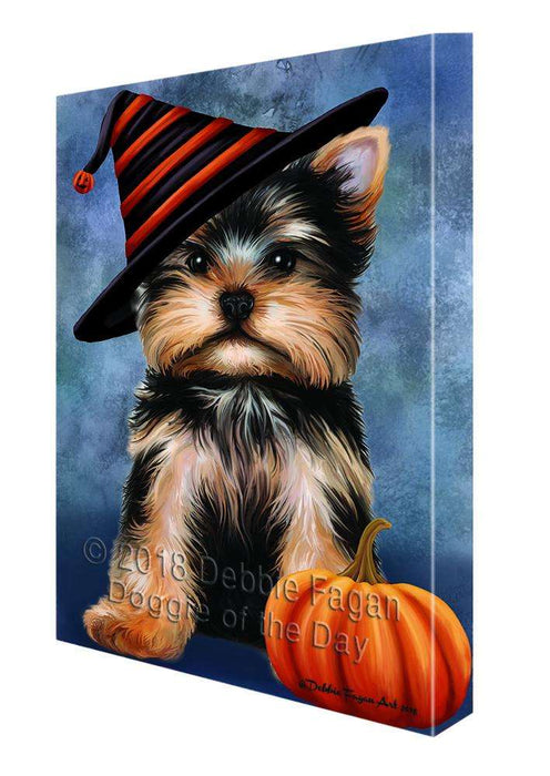 Happy Halloween Yorkshire Terrier Dog Wearing Witch Hat with Pumpkin Canvas Print Wall Art Décor CVS112382