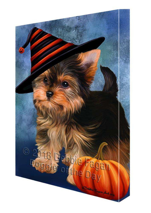 Happy Halloween Yorkshire Terrier Dog Wearing Witch Hat with Pumpkin Canvas Print Wall Art Décor CVS112391