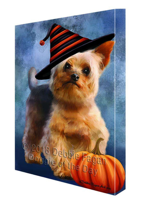 Happy Halloween Yorkshire Terrier Dog Wearing Witch Hat with Pumpkin Canvas Print Wall Art Décor CVS112409