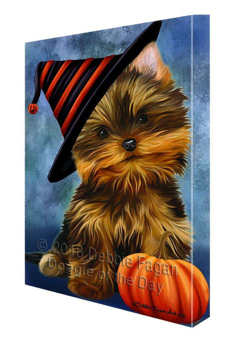 Happy Halloween Yorkshire Terrier Dog Wearing Witch Hat with Pumpkin Canvas Print Wall Art Décor CVS112418