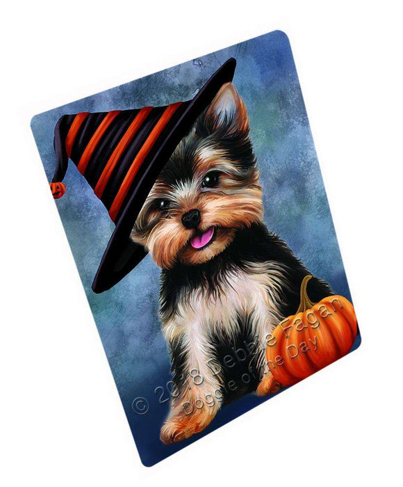 Happy Halloween Yorkshire Terrier Dog Wearing Witch Hat with Pumpkin Cutting Board C69285