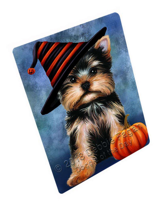 Happy Halloween Yorkshire Terrier Dog Wearing Witch Hat with Pumpkin Cutting Board C69288