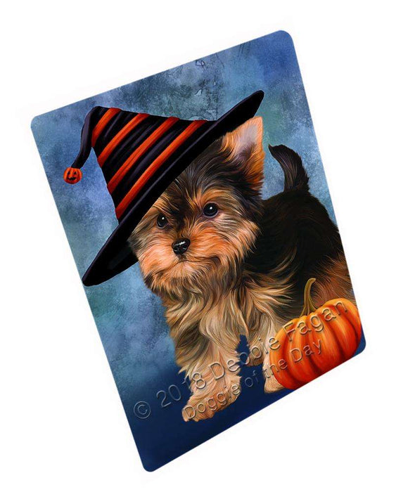 Happy Halloween Yorkshire Terrier Dog Wearing Witch Hat with Pumpkin Cutting Board C69291