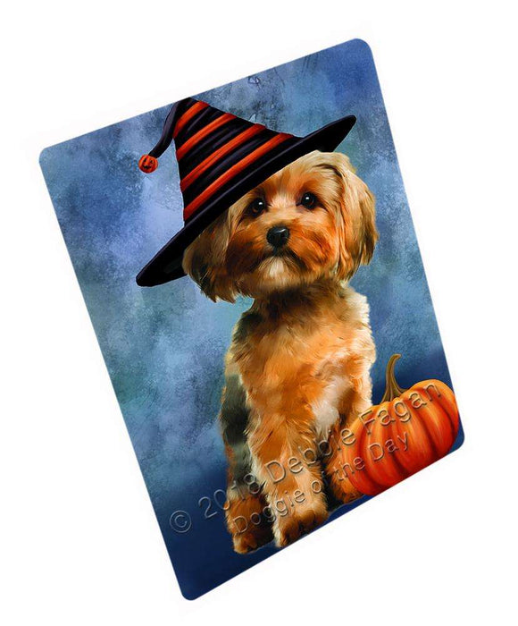 Happy Halloween Yorkshire Terrier Dog Wearing Witch Hat with Pumpkin Cutting Board C69294