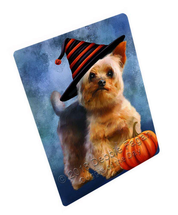 Happy Halloween Yorkshire Terrier Dog Wearing Witch Hat with Pumpkin Cutting Board C69297