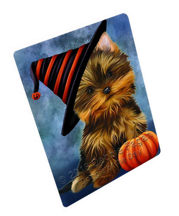 Happy Halloween Yorkshire Terrier Dog Wearing Witch Hat with Pumpkin Cutting Board C69300