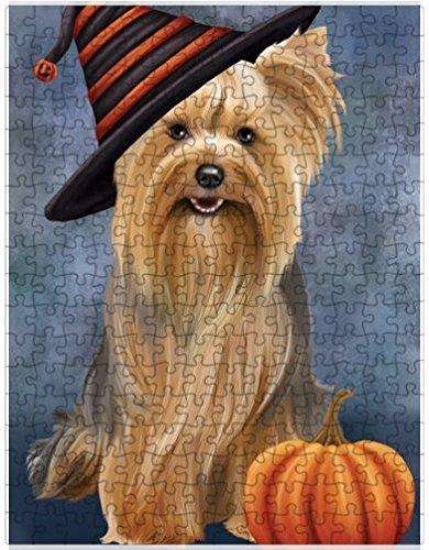 Happy Halloween Yorkshire Terrier Dog Wearing Witch Hat with Pumpkin Puzzle with Photo Tin (300 pc.)