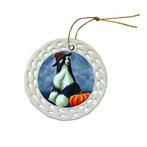 Happy Holidays Afghan Hound Dog Wearing Witch Hat Christmas Round Porcelain Ornament POR012