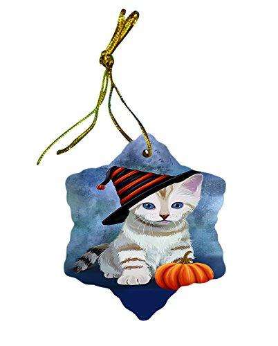 Happy Holidays Bengal Cat Wearing Witch Hat Christmas Star Porcelain Ornament POR2346