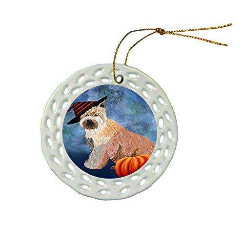 Happy Holidays Berger Picard Dog Wearing Witch Hat Christmas Round Porcelain Ornament POR025
