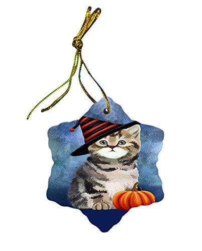Happy Holidays British Shorthair Cat Wearing Witch Hat Christmas Star Porcelain Ornament POR2365
