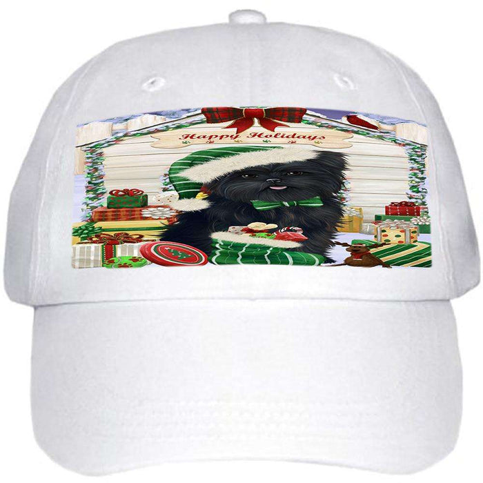 Happy Holidays Christmas Affenpinscher Dog House with Presents Ball Hat Cap HAT57609