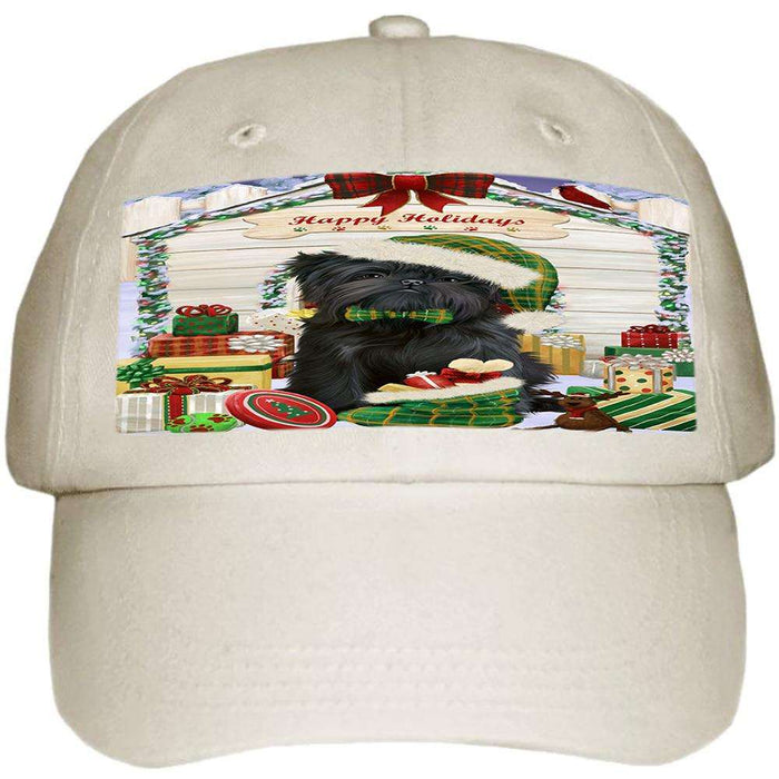 Happy Holidays Christmas Affenpinscher Dog House with Presents Ball Hat Cap HAT57609