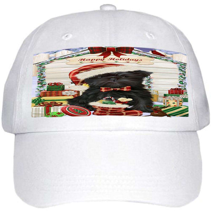 Happy Holidays Christmas Affenpinscher Dog House with Presents Ball Hat Cap HAT57612