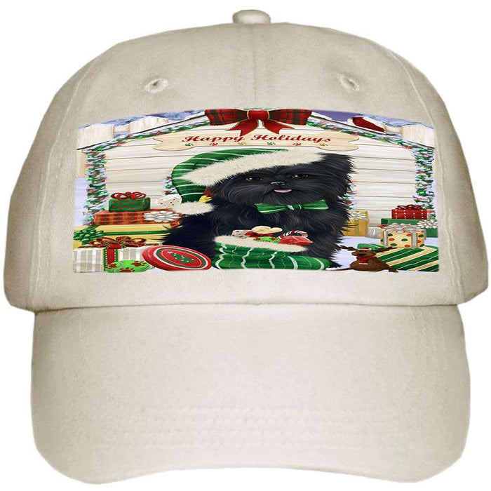 Happy Holidays Christmas Affenpinscher Dog House with Presents Ball Hat Cap HAT57612