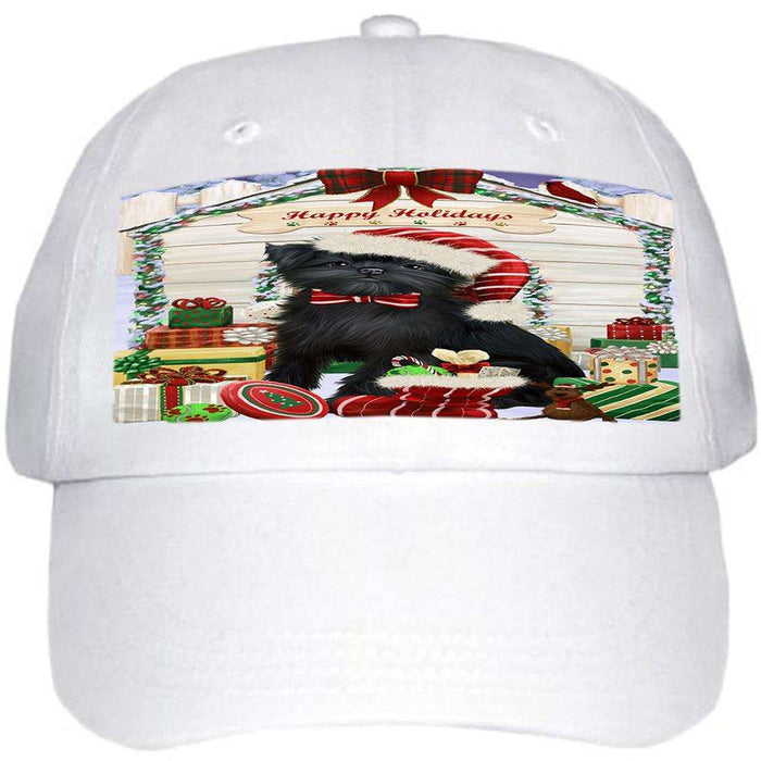 Happy Holidays Christmas Affenpinscher Dog House with Presents Ball Hat Cap HAT57615