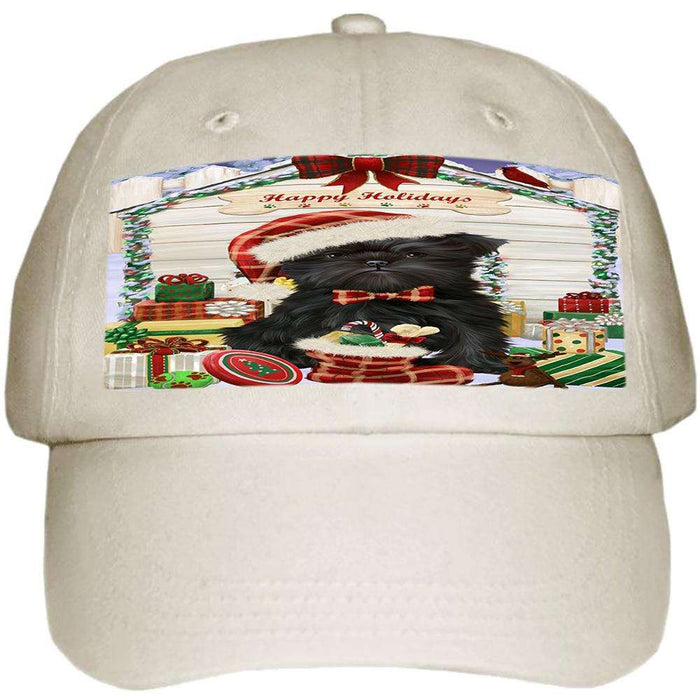 Happy Holidays Christmas Affenpinscher Dog House with Presents Ball Hat Cap HAT57615