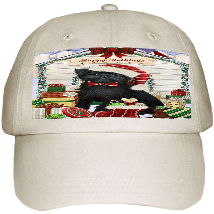 Happy Holidays Christmas Affenpinscher Dog House with Presents Ball Hat Cap HAT57618