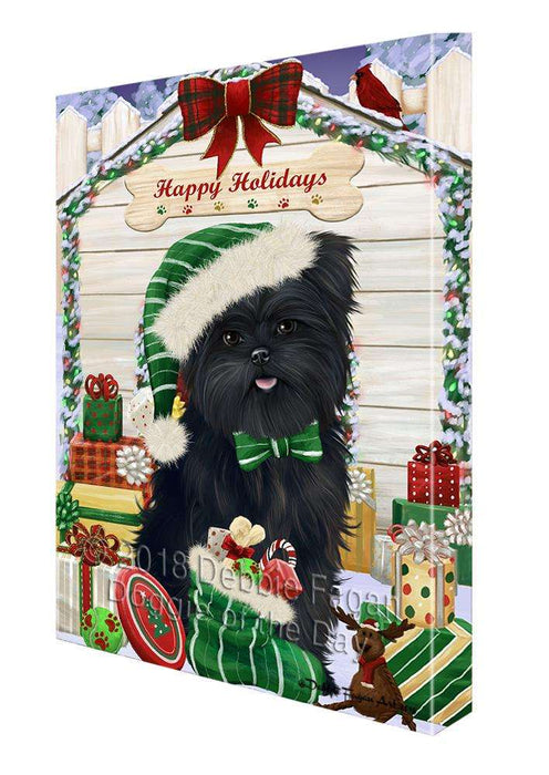 Happy Holidays Christmas Affenpinscher Dog House with Presents Canvas Print Wall Art Décor CVS78227