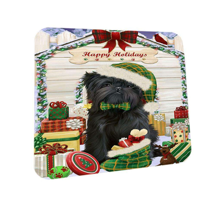 Happy Holidays Christmas Affenpinscher Dog House with Presents Coasters Set of 4 CST51251
