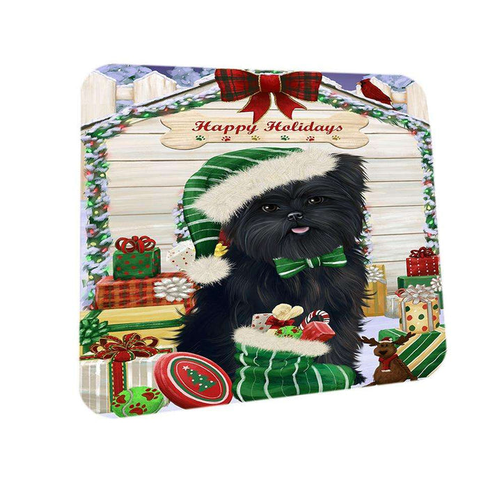 Happy Holidays Christmas Affenpinscher Dog House with Presents Coasters Set of 4 CST51252