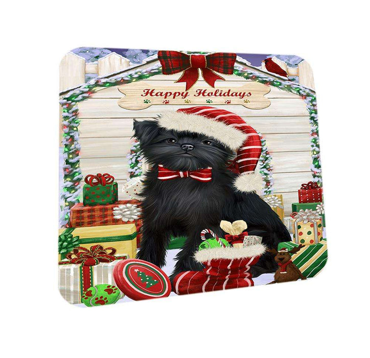 Happy Holidays Christmas Affenpinscher Dog House with Presents Coasters Set of 4 CST51254