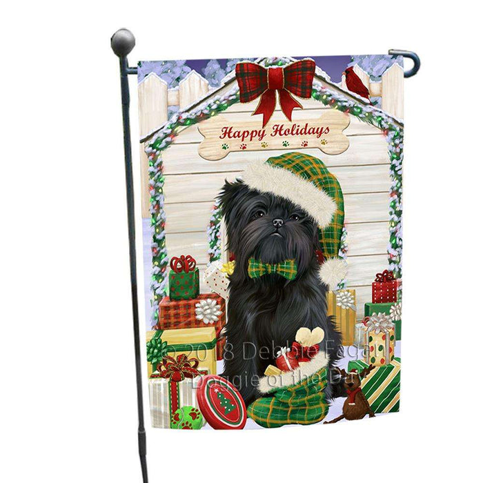 Happy Holidays Christmas Affenpinscher Dog House with Presents Garden Flag GFLG51214