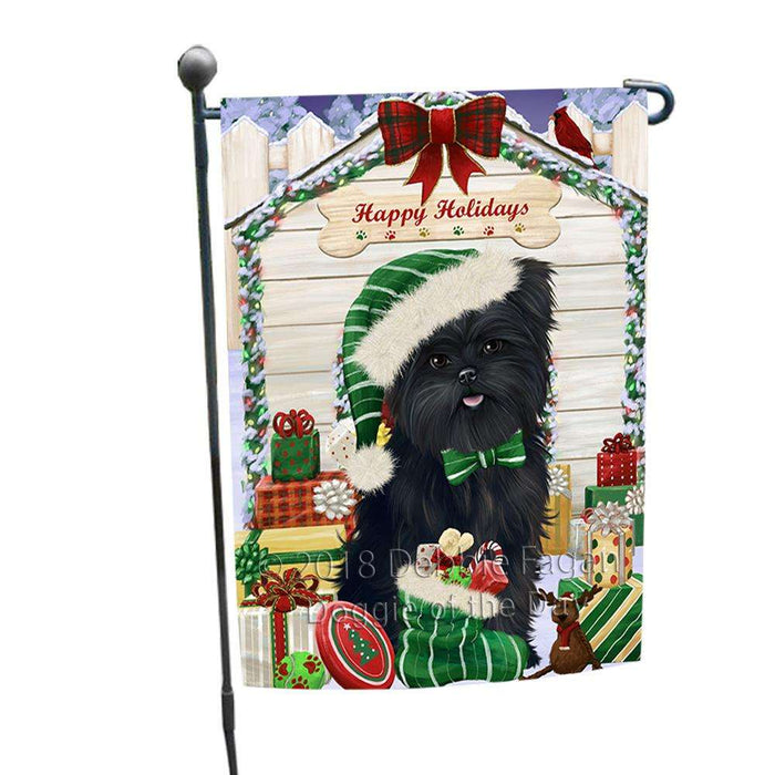 Happy Holidays Christmas Affenpinscher Dog House with Presents Garden Flag GFLG51215