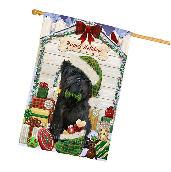 Happy Holidays Christmas Affenpinscher Dog House with Presents House Flag FLG51350