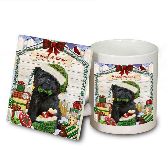 Happy Holidays Christmas Affenpinscher Dog House with Presents Mug and Coaster Set MUC51284