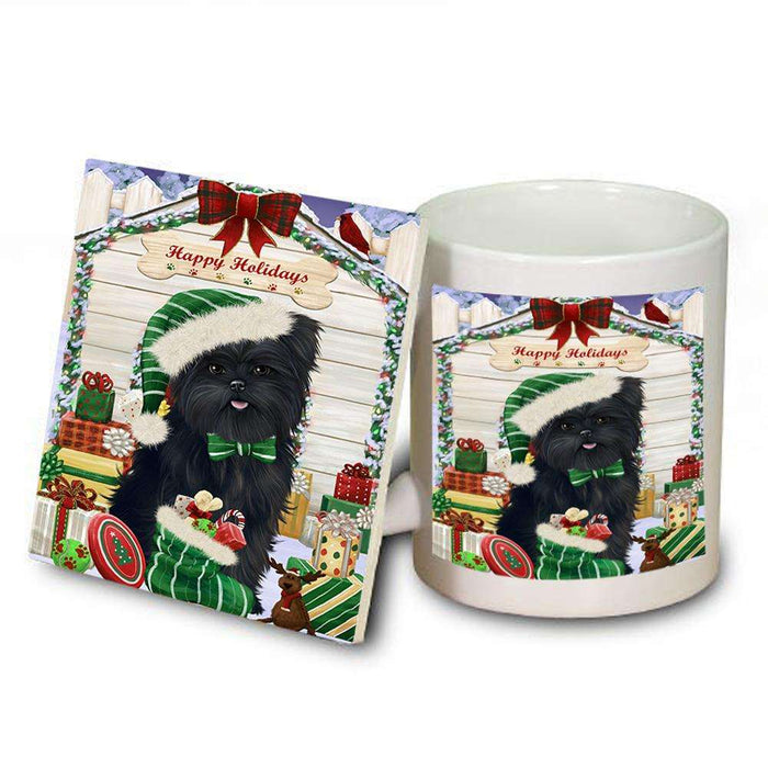 Happy Holidays Christmas Affenpinscher Dog House with Presents Mug and Coaster Set MUC51285