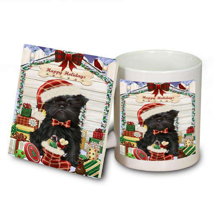 Happy Holidays Christmas Affenpinscher Dog House with Presents Mug and Coaster Set MUC51286