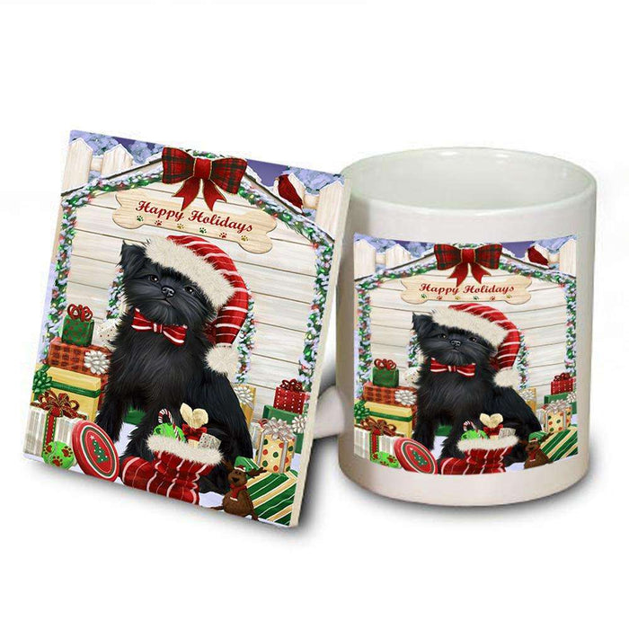 Happy Holidays Christmas Affenpinscher Dog House with Presents Mug and Coaster Set MUC51287