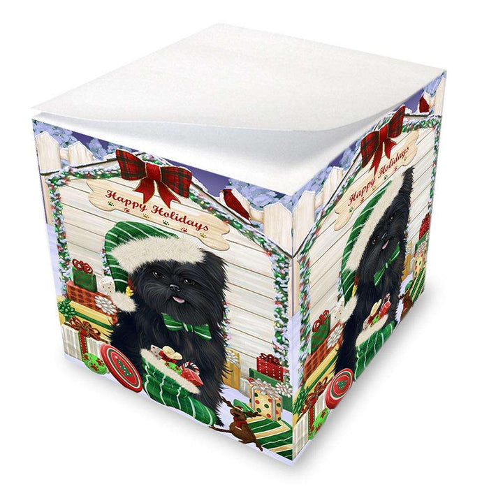 Happy Holidays Christmas Affenpinscher Dog House with Presents Note Cube NOC51293