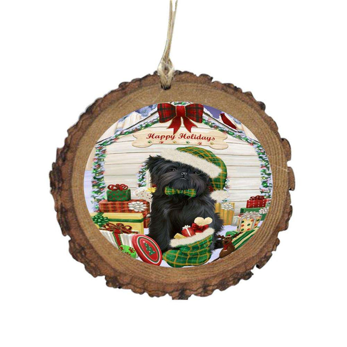 Happy Holidays Christmas Affenpinscher House With Presents Wooden Christmas Ornament WOR49738